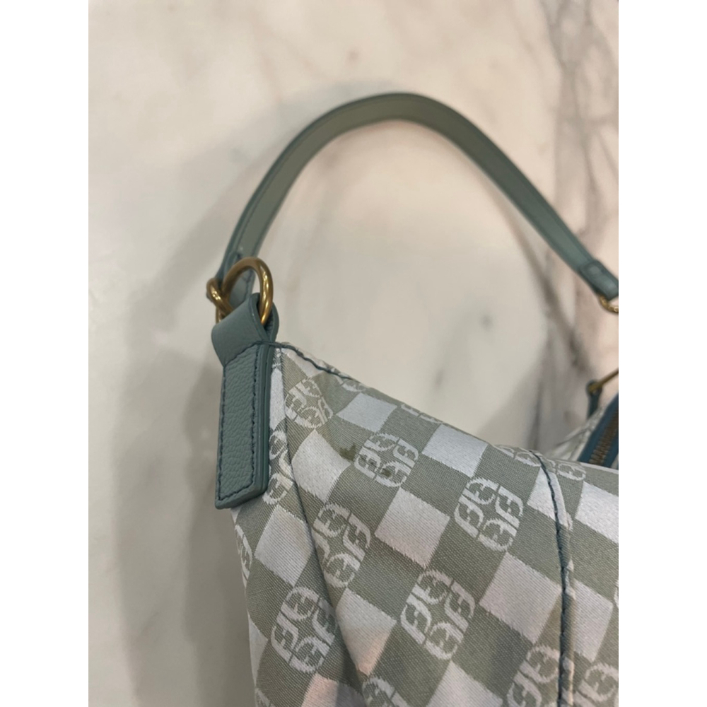 Fossil Mint Green White Monogram Canvas Shoulder Bag Leather Y2K Small Purse - Picture 3 of 11